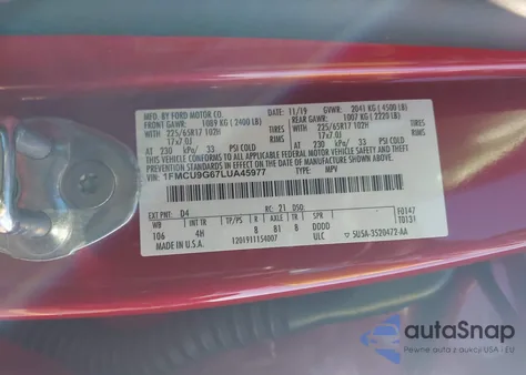 2020 Ford Escape Se from USA, damaged, VIN 1FMCU9G67LUA45977